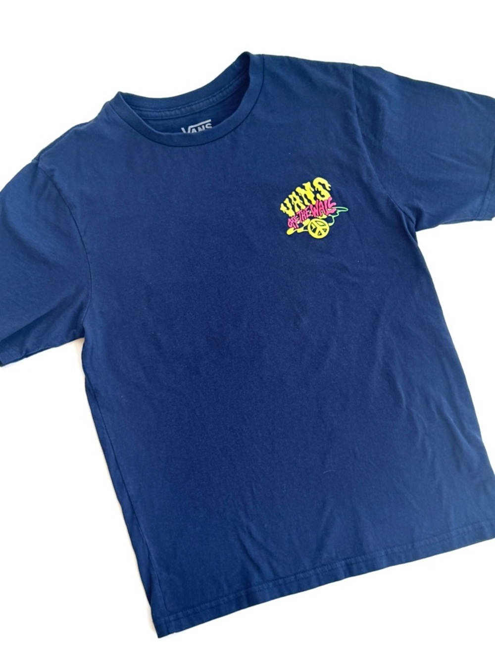 Vans Boys Navy Short-Sleeve Tee with Neon Chest Logo